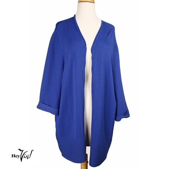 Royal Blue Knit Sweater Open Front Tunic Style Lane Bryant Size 22/24 - Hey Viv - Picture 2 of 6